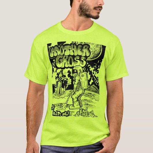1970年代風の宇宙飛行士が月面でおしっこ Funnyイラスト Tシャツ (正面)