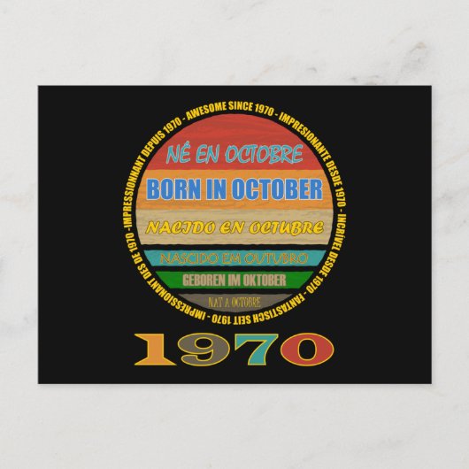 1970年10月生まれ 素晴らしい 語多国語対応 ポストカード (正面)