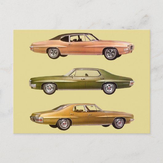 1970年3台のマッスルカー ポストカード (正面)