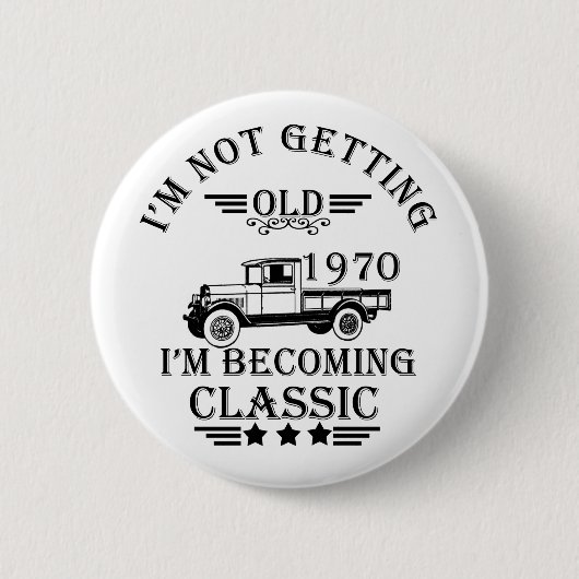 1970生まれ年のヴィンテージ生誕生月贈り物 缶バッジ (正面)