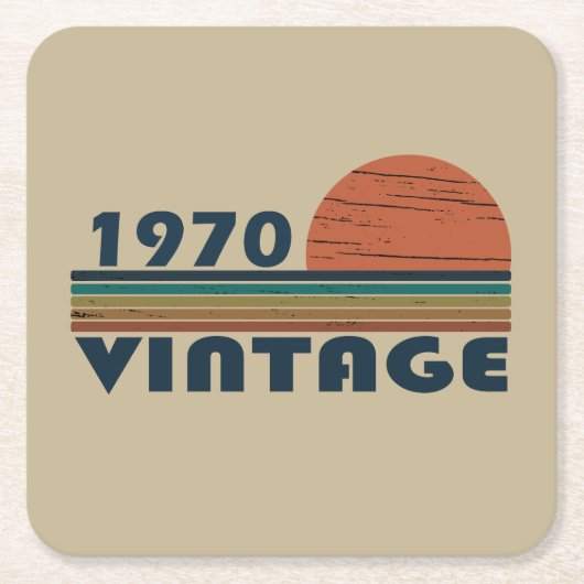 1970生まれ年のヴィンテージ誕生日ギフト スクエアペーパーコースター (正面)