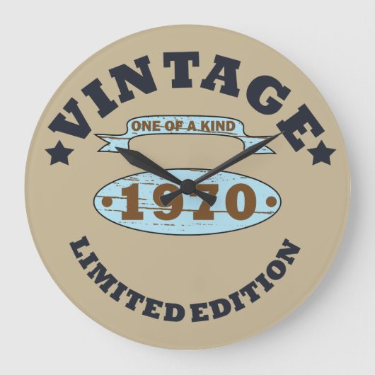 1970生まれ年のヴィンテージ誕生日ギフト ラージ壁時計 (正面)