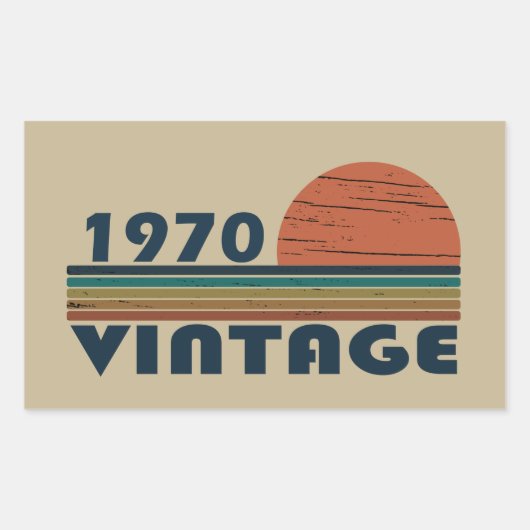1970生まれ年のヴィンテージ誕生日ギフト 長方形シール (正面)