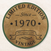 1970生まれ年のヴィンテージ誕生日 ラウンドペーパーコースター (正面)