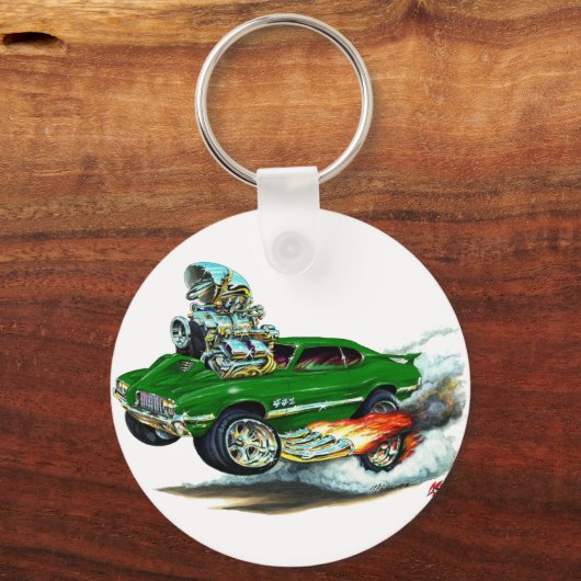 1970-72オールドカトラス442グリーンカー キーホルダー (正面)