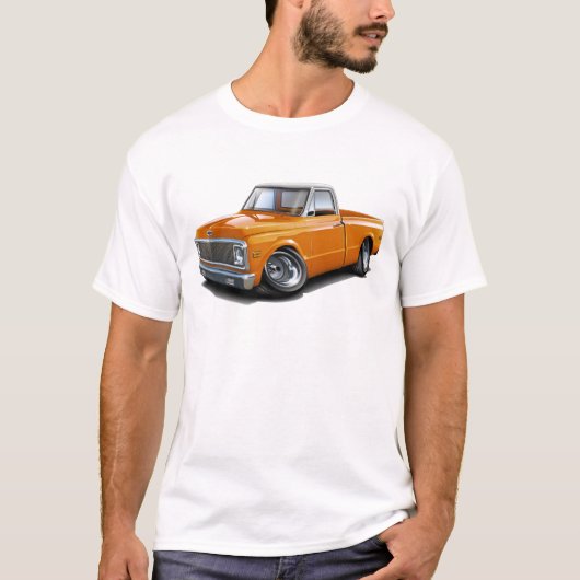 1970-72年のChevy C10のオレンジ白の上のトラック Tシャツ (正面)