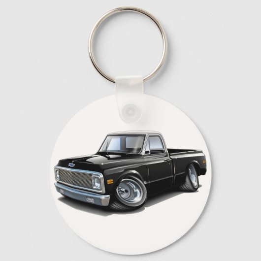 1970-72 Chevy C10ブラックホワイトトップトラック キーホルダー (正面)