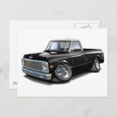 1970-72 Chevy C10ブラックホワイトトップトラック ポストカード (正面/裏面)