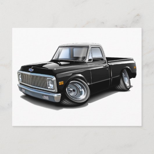 1970-72 Chevy C10ブラックホワイトトップトラック ポストカード (正面)