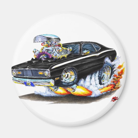 1970-74プリマス・ダスター・ブラック・カー マグネット (正面)