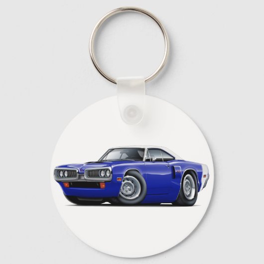 1970 Coronet RT Dkブルーホワイトトップフードスクープカー キーホルダー (正面)