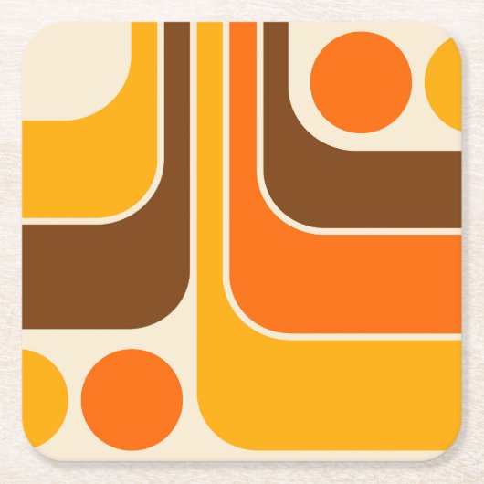 1970sモダンレトロスタイル幾何学的デザイン スクエアペーパーコースター (正面)