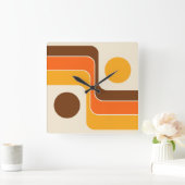 1970sモダンレトロスタイル幾何学的デザイン スクエア壁時計 (ホーム)