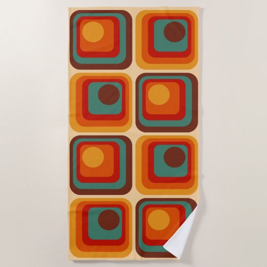 1970sモダンレトロスタイル幾何学的デザイン ビーチタオル (正面)