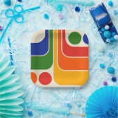 1970sモダンレトロスタイル幾何学的デザイン ペーパープレート (パーティー)