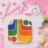 1970sモダンレトロスタイル幾何学的デザイン ペーパープレート (パーティー)