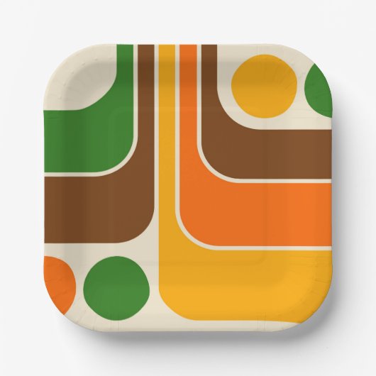 1970sモダンレトロスタイル幾何学的デザイン ペーパープレート (正面)