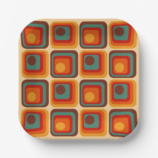 1970sモダンレトロスタイル幾何学的デザイン ペーパープレート (正面)