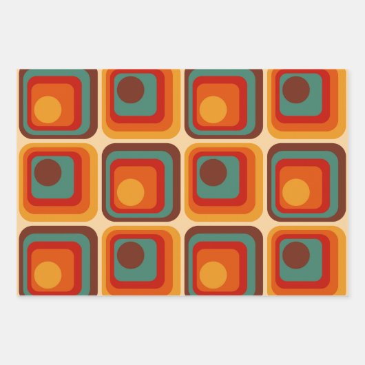 1970sモダンレトロスタイル幾何学的デザイン ラッピングペーパーシート (正面)