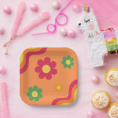 1970sレトロディスコパーティーフローラレインボープレート ペーパープレート (パーティー)