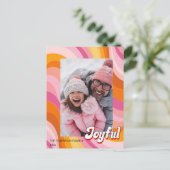 1970's Retro Christmas Pink Red Photo Holiday ポストカード (スタンド正面)