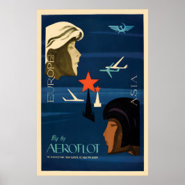 1970s Soviet Air travel Poster Europe to Asia by ポスター