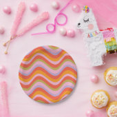 1970s Wavy Stripes, Orange Pink Red Purple Green ペーパープレート (パーティー)