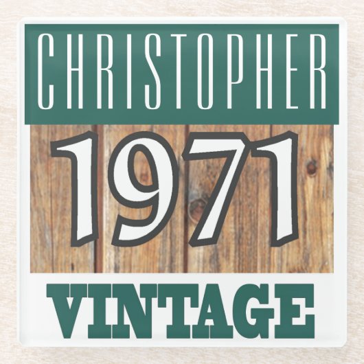 1971年の名前のヴィンテージガラスコースター ガラスコースター (正面)