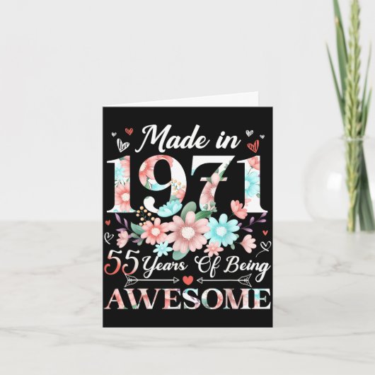 1971年製 55歳 女性 フラワー 55歳の誕生日 カード (正面)