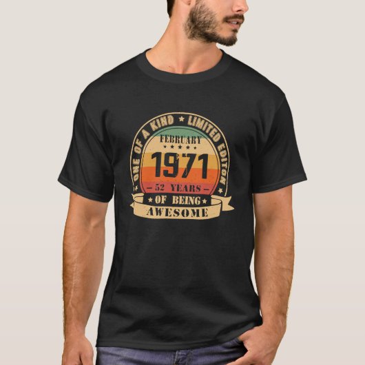 1971年2月レトロ52誕生日52年 Tシャツ (正面)