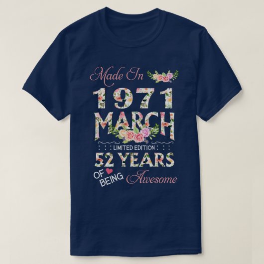 1971年3月に作られフローラ52年素晴らし Tシャツ (デザイン正面)