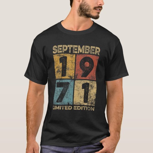 1971生まれ年9月誕生日ヴィンテージレトロ50Y Tシャツ (正面)