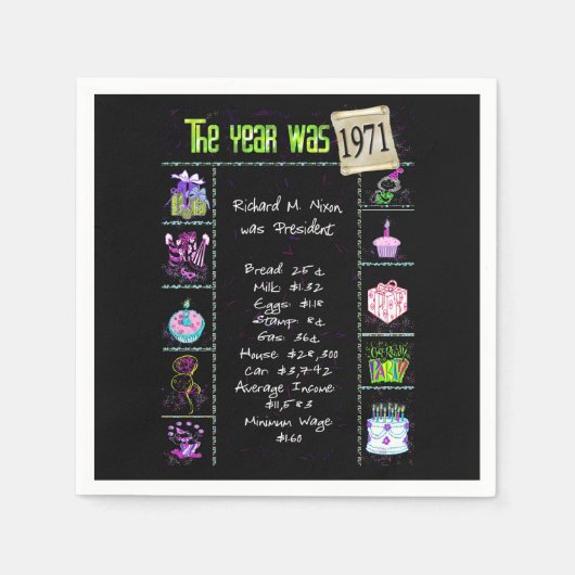 1971誕生年トリビアナプキンス スタンダードカクテルナプキン (正面)