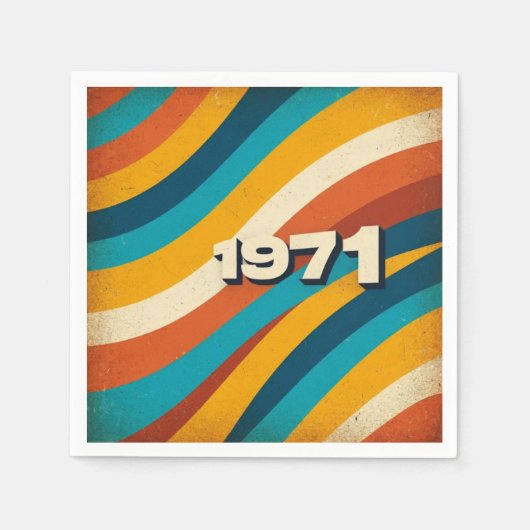 1971 レトロペーパーナプキン ヴィンテージ 70年代 グルーヴィー ストライプ スタンダードカクテルナプキン (正面)