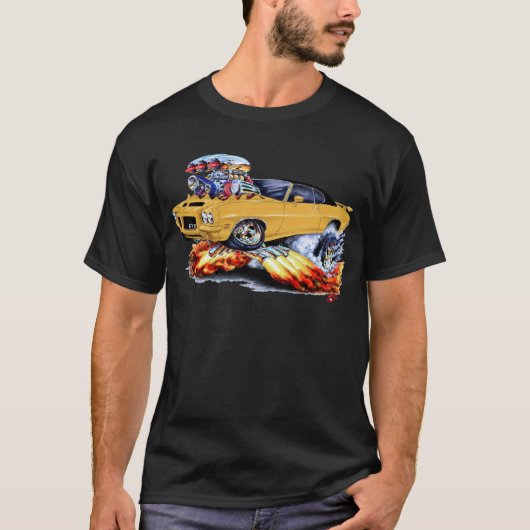 1971-72 GTOの金ゴールド黒い車 Tシャツ (正面)