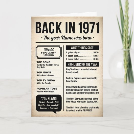 1971 Back in the Day, Fun Facts Birthday Card カード (正面)