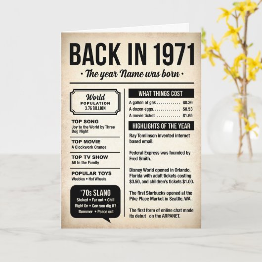 1971 Back in the Day, Fun Facts Birthday Card カード (黄色い花)