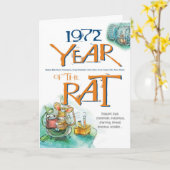 1972人の中国人の(占星術の)十二宮図のラットのおもしろいな誕生日 カード (黄色い花)