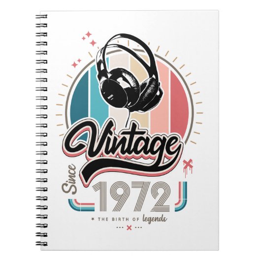 1972年のヘッドフォン以降のヴィンテージ ノートブック (正面)