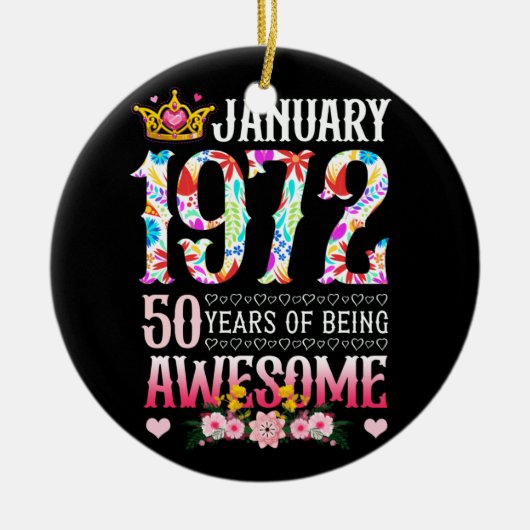 1972年1月50日誕生日50年素晴らしフローラ セラミックオーナメント (正面)