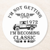 1972生まれ年のヴィンテージ生誕生月贈り物 ラウンドペーパーコースター (正面)