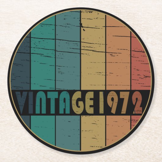 1972生まれ年のヴィンテージ誕生日ギフト ラウンドペーパーコースター (正面)