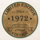 1972生まれ年のヴィンテージ誕生日 ラウンドペーパーコースター (正面)