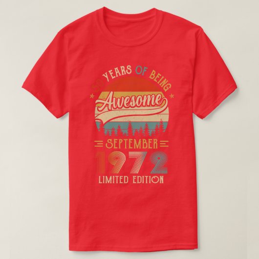 1972生まれ年9月50日誕生日1972年50年製 Tシャツ (デザイン正面)