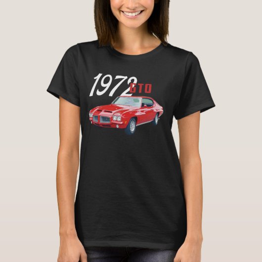 1972 72 GTOクラシック車の古い学校の筋肉レッドカー Tシャツ (正面)