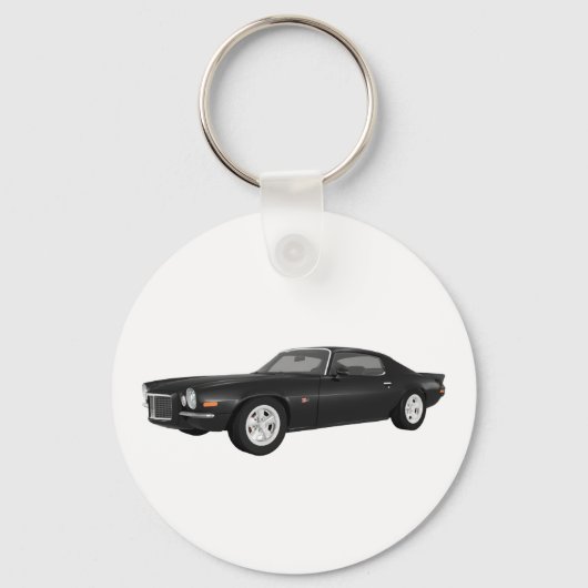 1972 Camaro Z28:マッスルカー:黒仕上げ キーホルダー (正面)