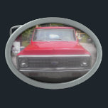 1972 Chevy C10ベルトバックル 卵形バックル<br><div class="desc">赤1972 Chevy C10ベルトバックル前面。</div>