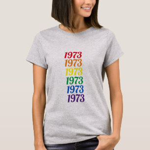 1973レインボータイポグラフィローv.ウェイドレトロlgbtq tシャツ