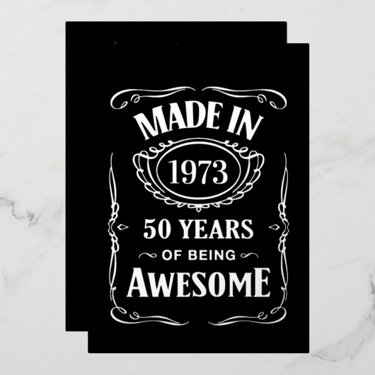 1973年に製作された素晴らしい50年 2023年誕生日おめでとう 箔招待状 (正面/裏面)