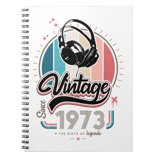 1973年のヘッドフォン以降のヴィンテージ ノートブック (正面)